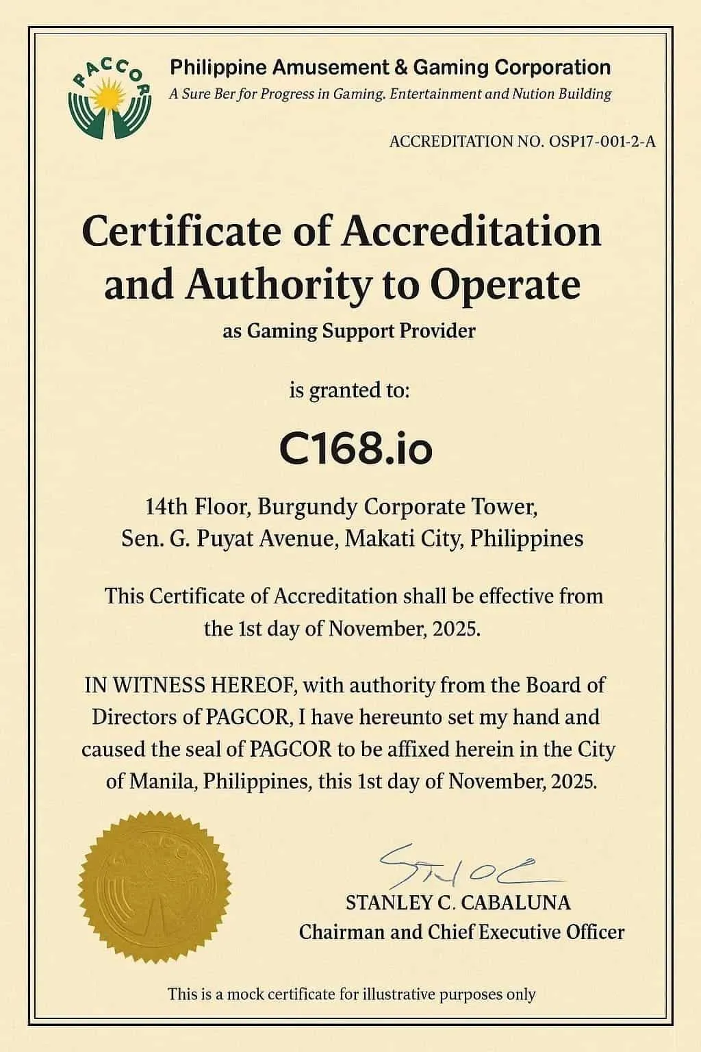 giấy phép hoạt động C168